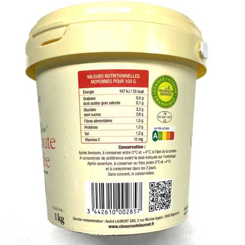 Vente Choucroute cuite cuisinée - 1 kg - Achat en ligne et livraison à domicile